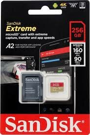 Sandisk Extreme microSD Card 256gb U3 A2 160R 90W 4K incl. adapter