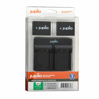 Jupio dual charger en 2x accu voor Fuji NP-W126S