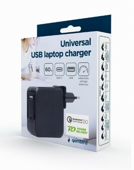 Gembird 60W Universal USB laptop Charger