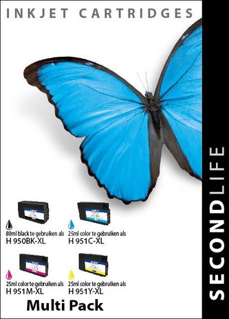 Multipack Secondlife inkt HP 950 XL BK, 951 XL C, M en Y