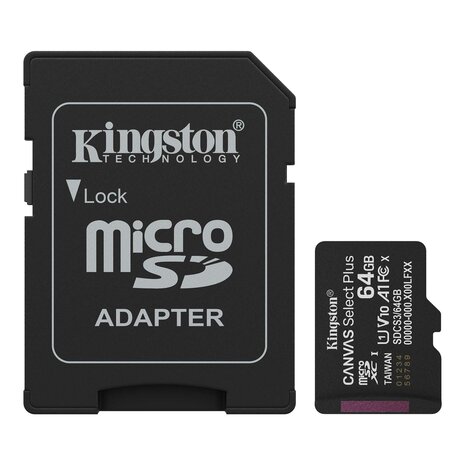 Kingston MicroSDXC Card 64GB Canvas Select Plus Gen3 U1 V10 100MB/s